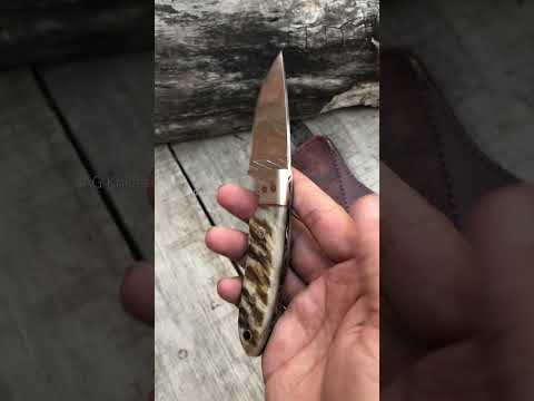 Western knife with sheath hand forged file steel blade honey horn handle EDC skinning #western #gift