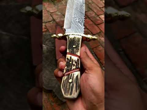 Stunning Stag Bowie Handmade Damascus Blade Hunting Knife With Sheath