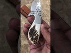 6" Mini EDC Knife Hand Forged Rasp File Steel Antler Handle- Leather Sheath