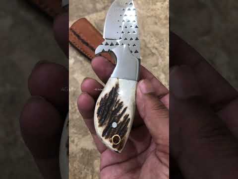 6" Mini EDC Knife Hand Forged Rasp File Steel Antler Handle- Leather Sheath