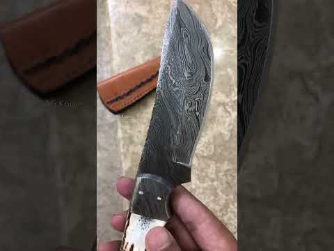 Stag Hunting Knife Fixed Blade Custom Made Damascus Knife With Cover