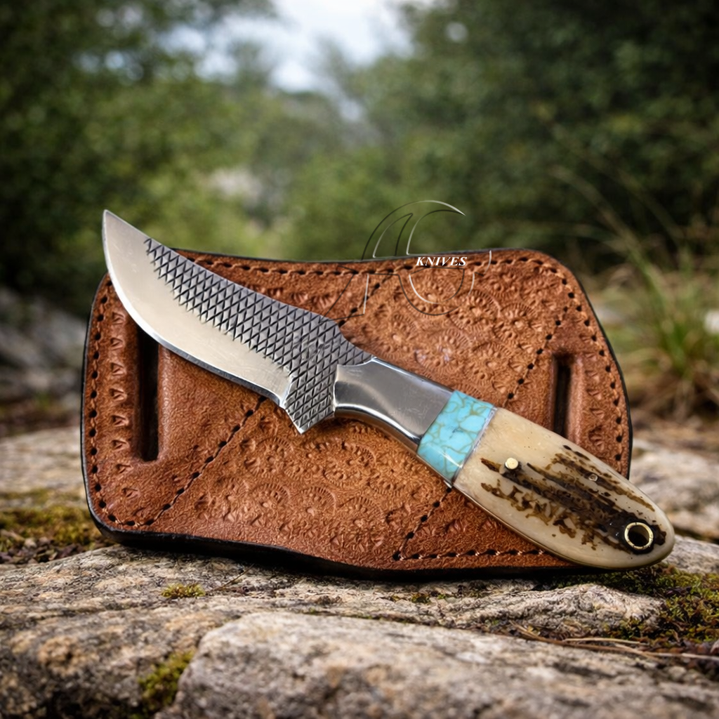 Cowboy Rasp File Steel Skinning Knife Handmade Fixed Blade Hunting With Sheath