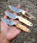 7" Damascus Skinning Knife Handmade Wood, Bone & Antler Handle With Sheath