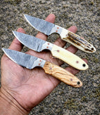7" Damascus Skinning Knife Handmade Wood, Bone & Antler Handle With Sheath