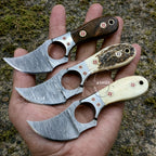 6" Mini Skinning Knife Damascus Blades Handmade Wood, Deer Horn & Camel Bone Mosaic Handle With Western Sheath