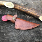 7" Pretty Custom Made Finger Hole Damascus Skinning Knife With Sheath