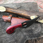 7" Pretty Custom Made Finger Hole Damascus Skinning Knife With Sheath