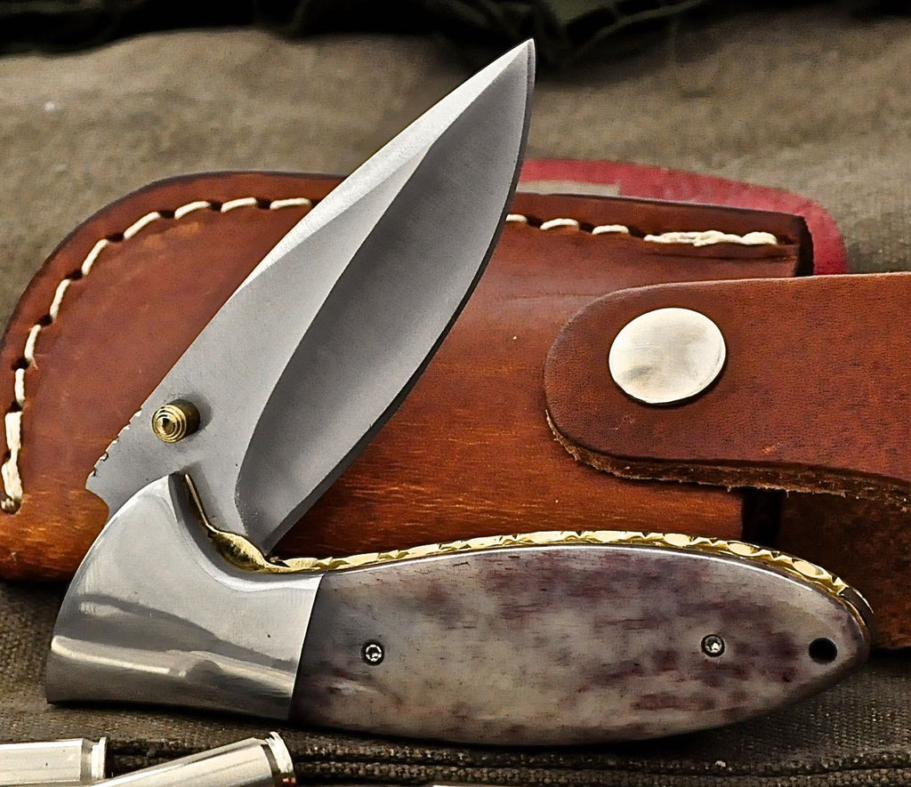 7" Handmade 1095 Steel Folding Pocket Knife Liner Lock With Cover