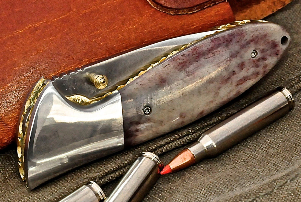 7" Handmade 1095 Steel Folding Pocket Knife Liner Lock With Cover
