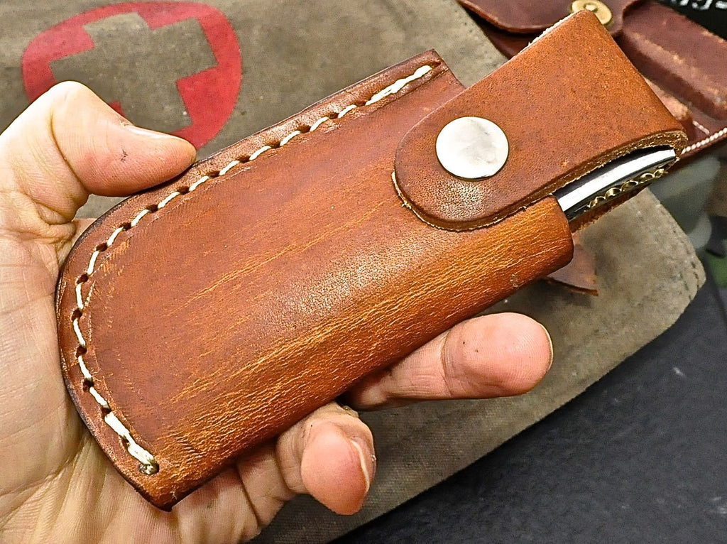 7" Handmade 1095 Steel Folding Pocket Knife Liner Lock With Cover