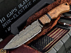 Kingwood Damascus Skinning Knife 9" Hand Forged Hunting Blade With Sheath