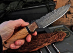 Kingwood Damascus Skinning Knife 9" Hand Forged Hunting Blade With Sheath