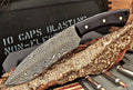 10" Fixed Blade Hunting Knife Damascus Raindrop Blade with Leather Sheath