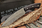 10" Fixed Blade Hunting Knife Damascus Raindrop Blade with Leather Sheath