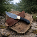 Hand Forged Damascus Skinner Hunting Knife With Leather Cover