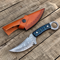 Handmade Damascus Skinning Knife Blue Exotic Wood Handle 8" with Leather Sheath