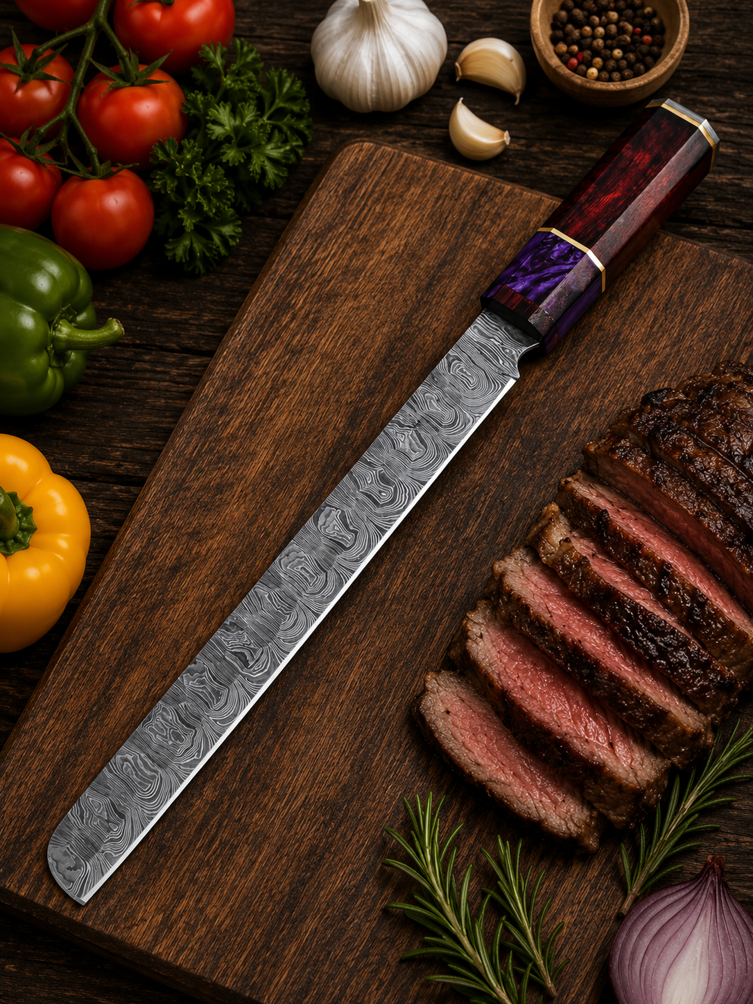 Handmade Damascus Slicer Knife Best for Meat, BBQ & Carving - AG Cutlery