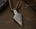handcrafted damascus spearhead point pendant with leather core 