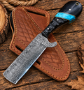 Cowboy Bull Cutter Western Belt Knife Damascus Blade Black Horn Turquoise Handle 7" with Leather Sheath