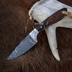 Handcrafted Damascus Blade Western Belt Knife Chocolate Wood Handle 8" Holster Leather Sheath