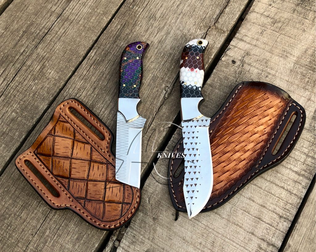 Cowboy Bull Cutter Western Belt Knife File Rasp Steel Honeycomb Handle 8" - Leather Sheath