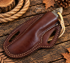 Western Bull Cutter Knife High Carbon Steel Blade Mountain Sheep Horn Handle 8.5" with Leather Sheath